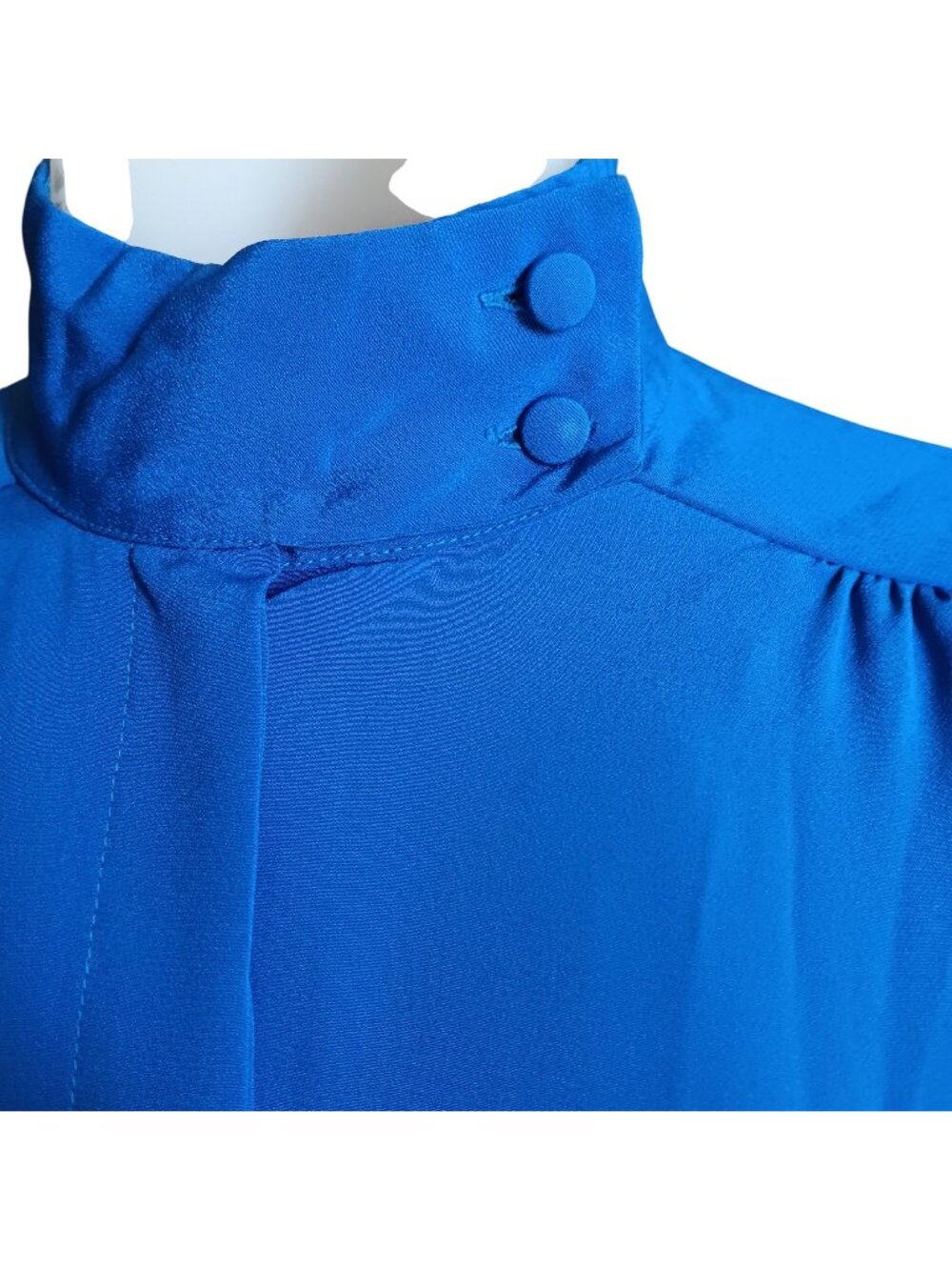 Secretary Blouse Sz 4 True Vintage 1980's Anne Klein Royal Blue High Neck USA